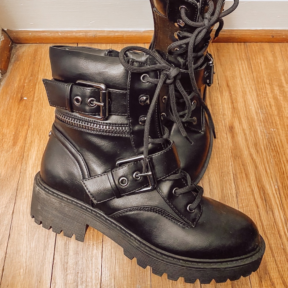 Black Faux Leather Ankle Boots